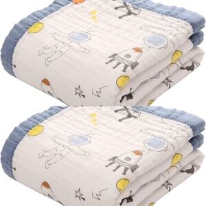 Set of 2 Baby Muslin Swaddle Blankets Receiving Blanket Nursing Cover, 43.3x43.3